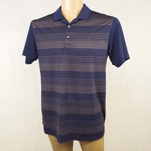 Puma Dark Blue & Gray Striped Golf Polo Shirt (L)